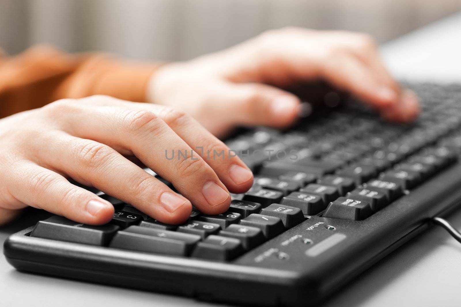 Business human hand working pc computer keyboard