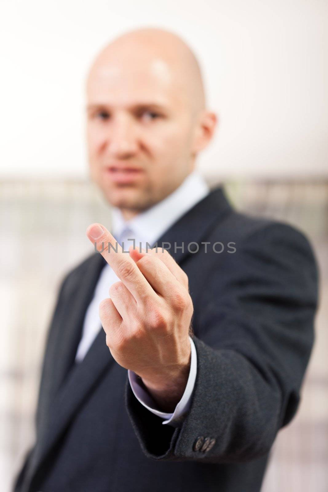 Human men hand gesture middle finger obscene sign