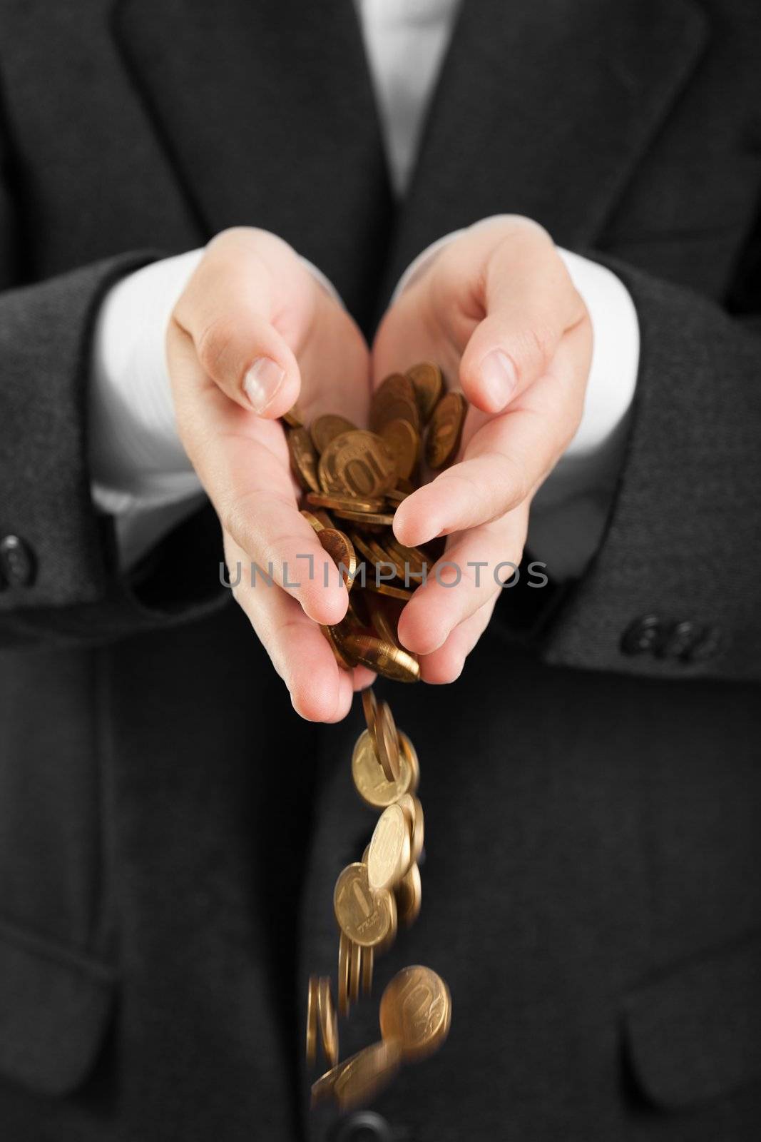 Business men hands holding finance currency coins