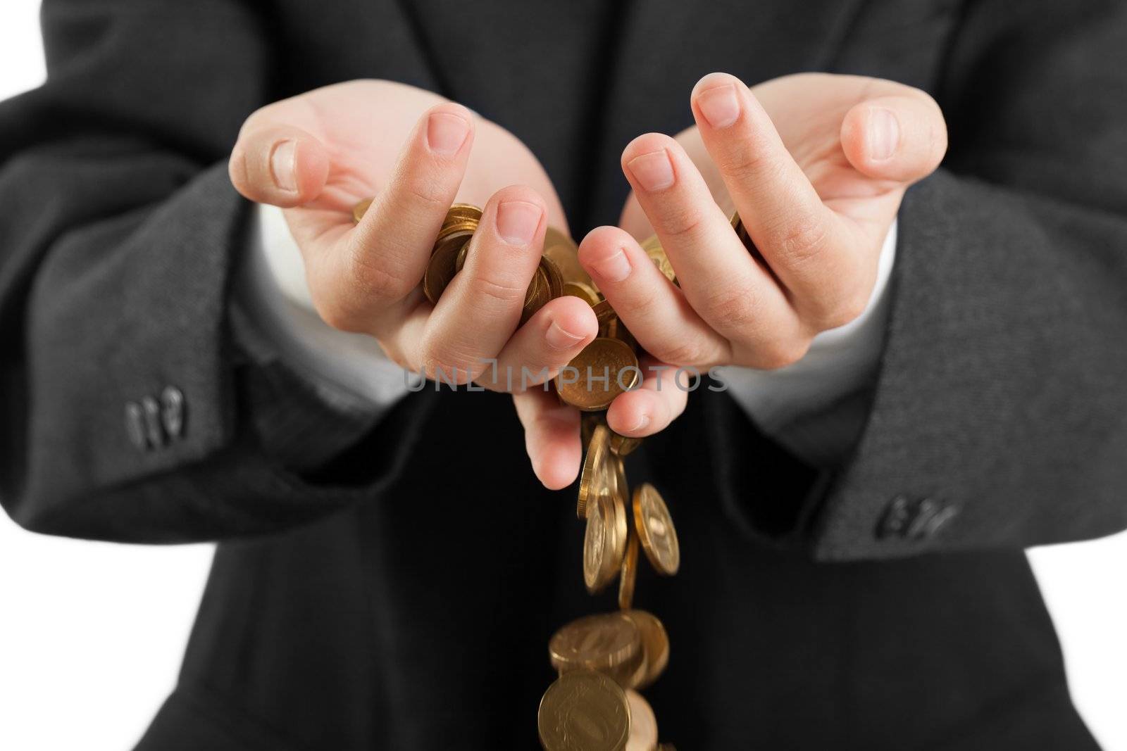 Business men hands holding finance currency coins