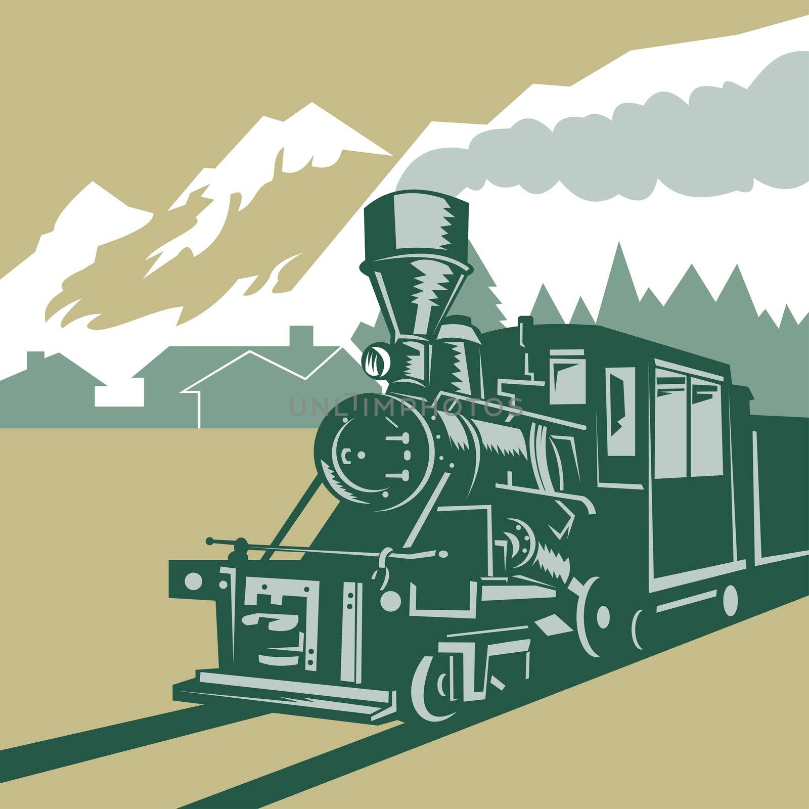 vintage steam train locomotive by patrimonio