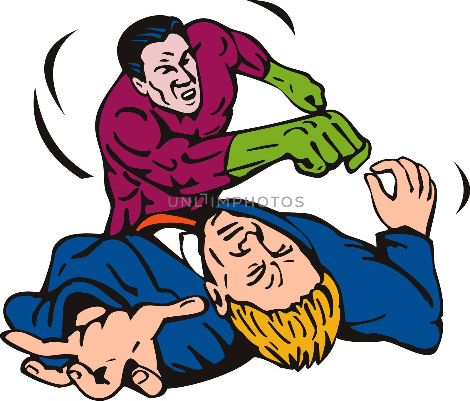 illustration of a cartoon super hero running punching isolated on white background
