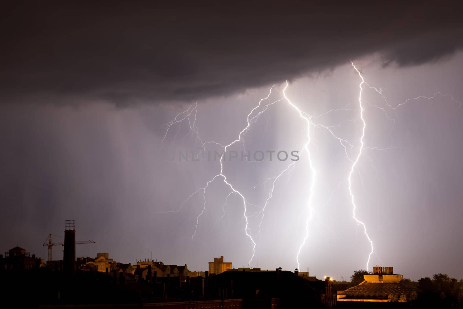 Storm weather nature lightning at rain cloud sky