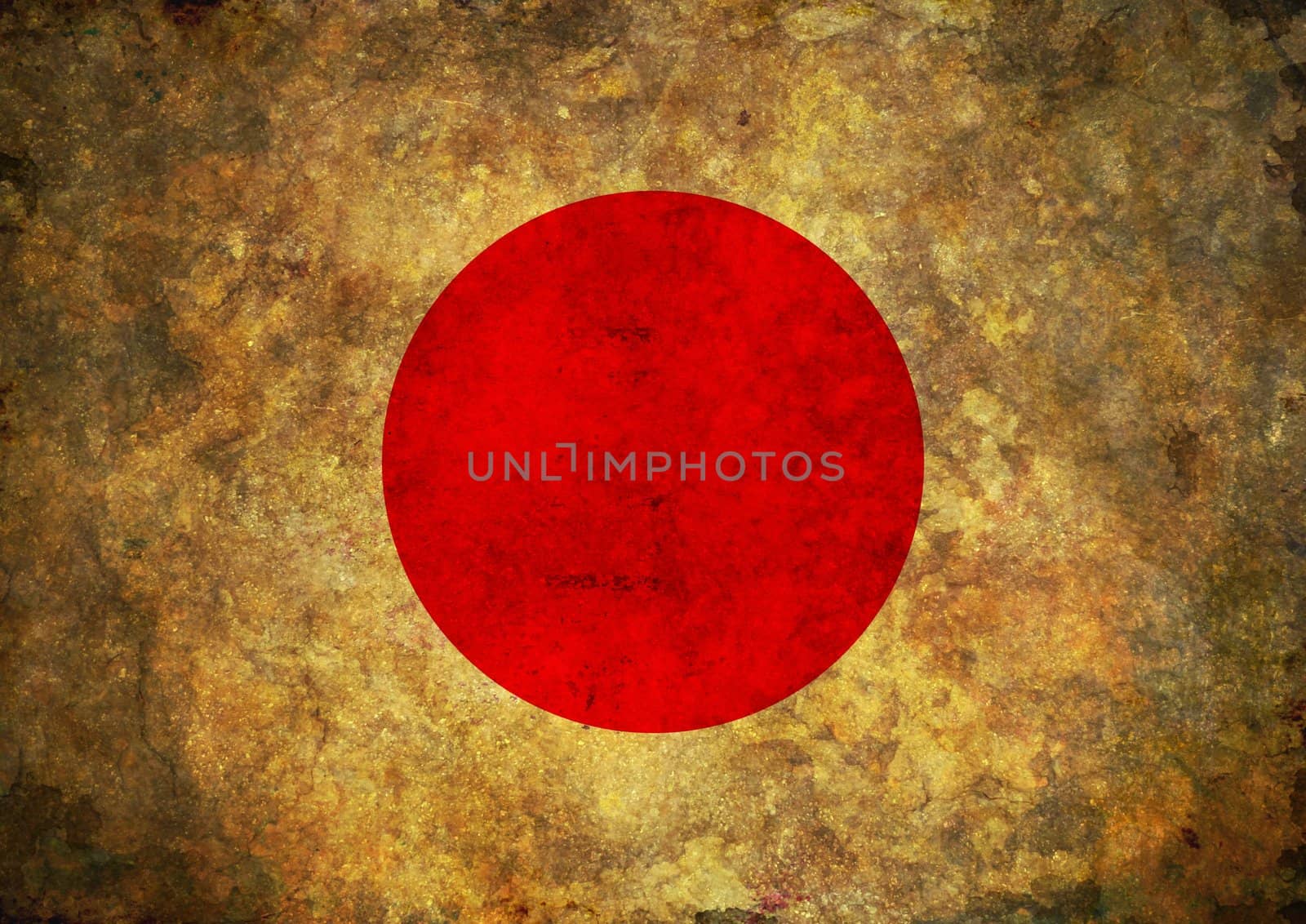 Illustrated Japan flag with worn grunge effect