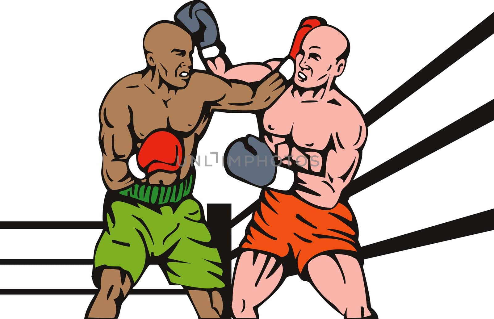illustration of a boxer connecting a knockout punch done in retro style