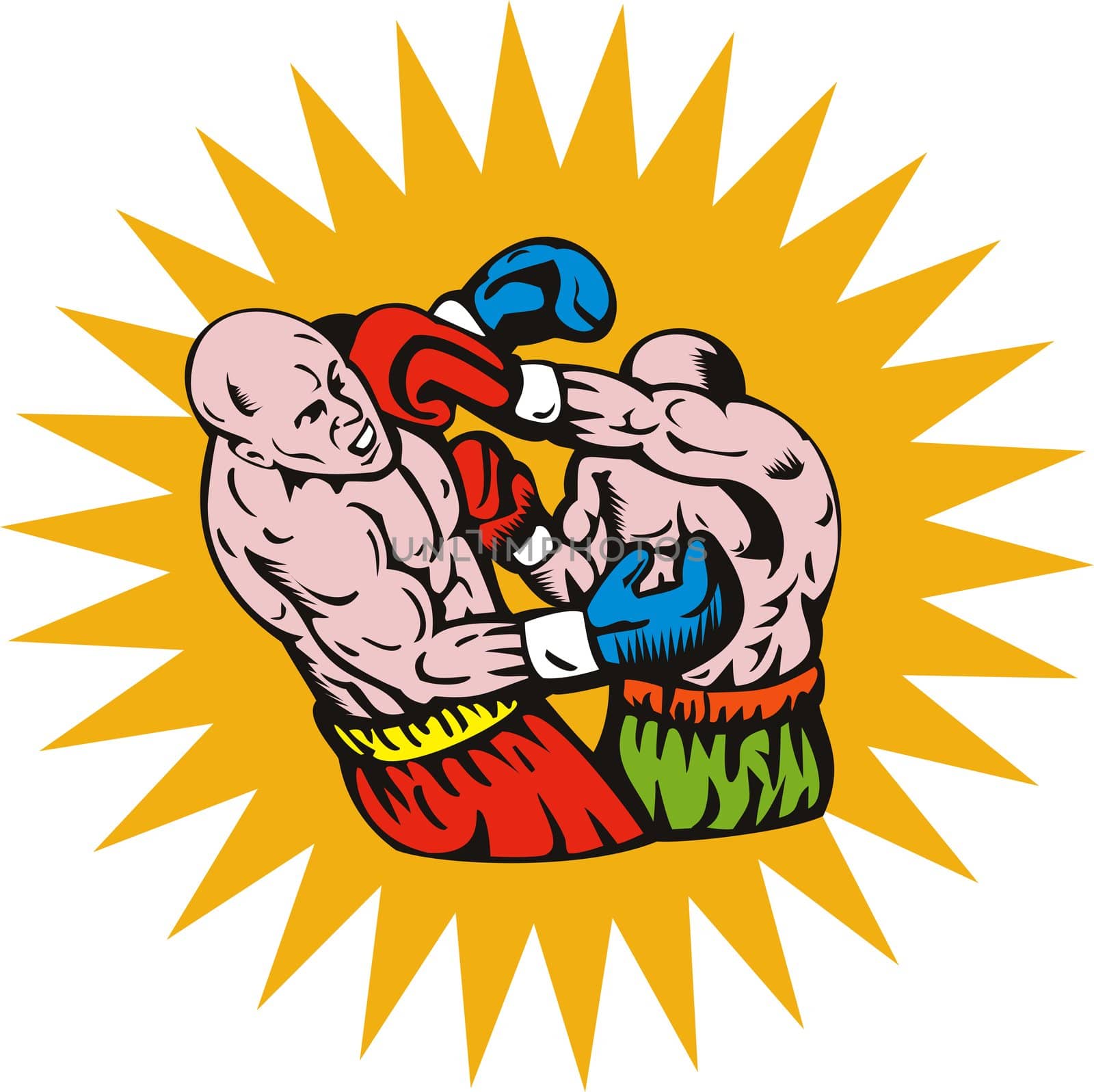 illustration of a boxer connecting a knockout punch done in retro style