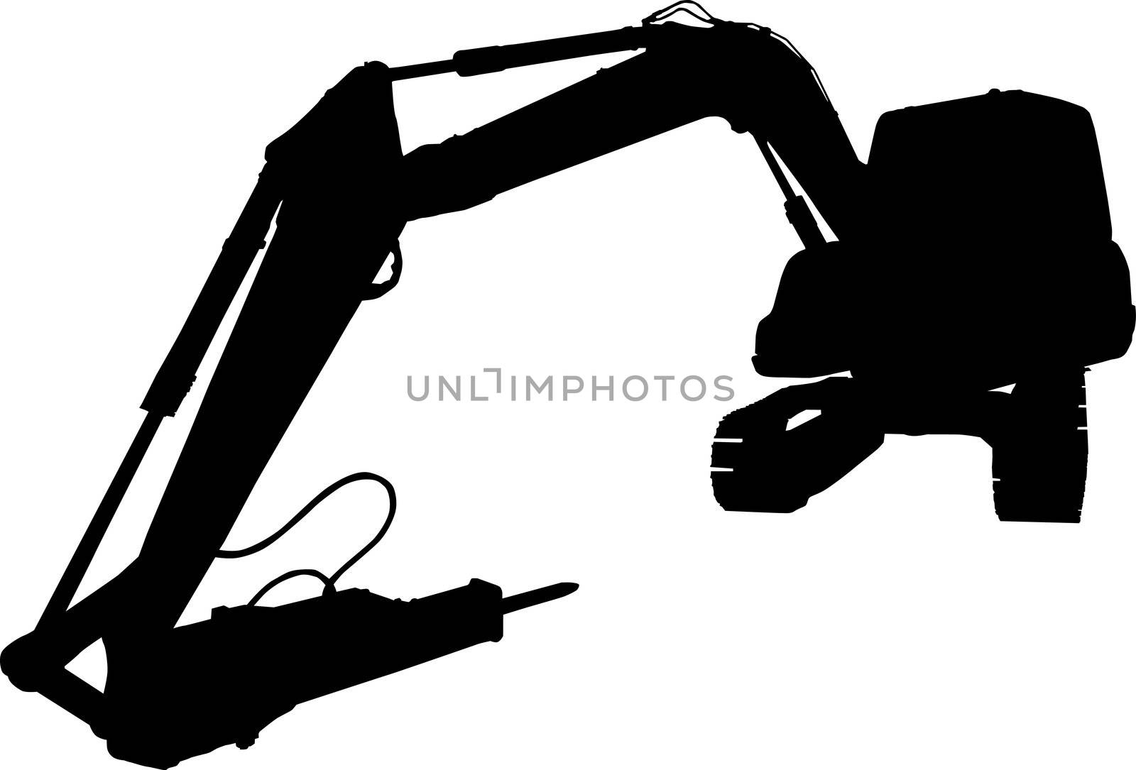 mechanical digger excavator silhouette on isolated white background.