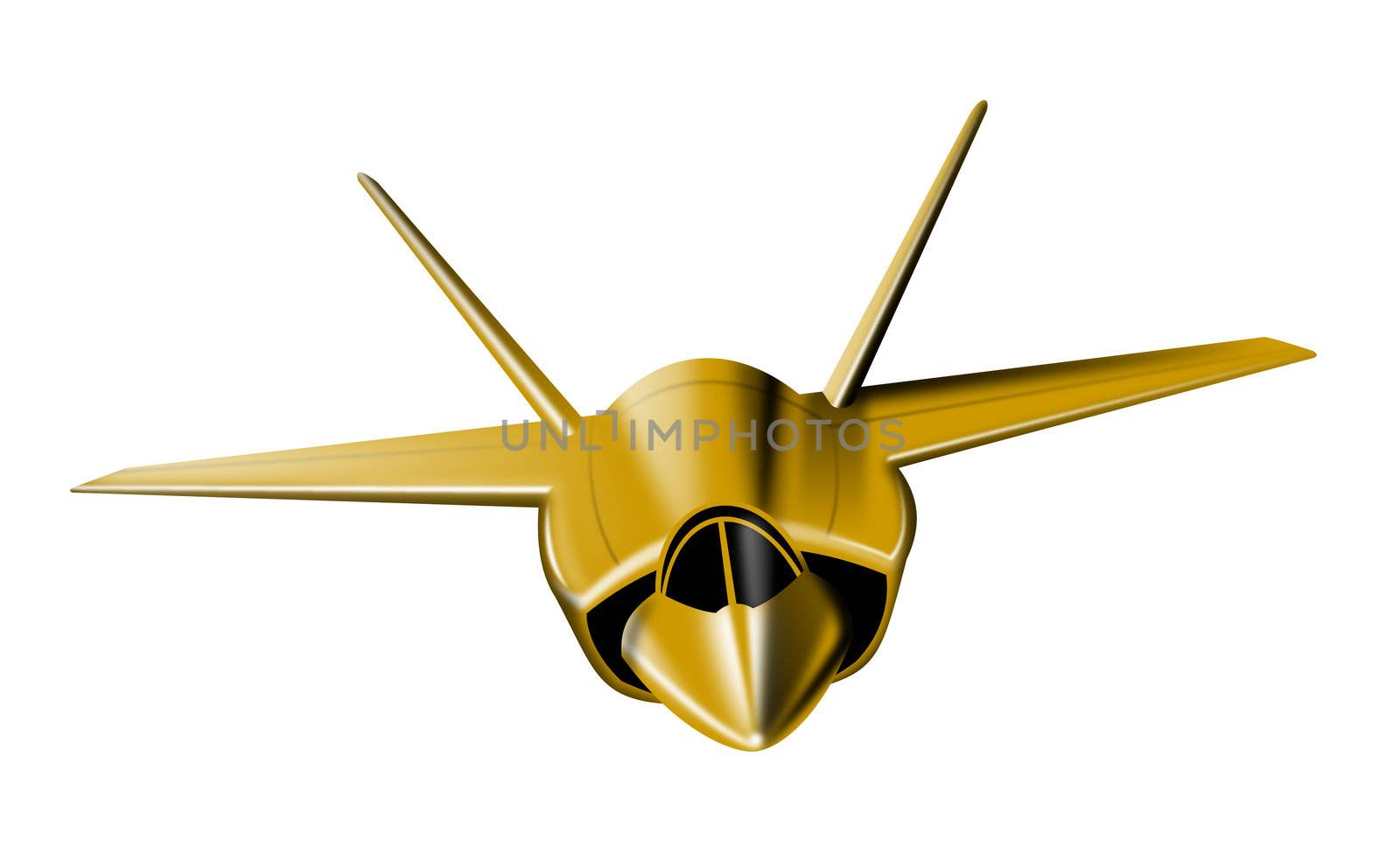 Illustration of fighter jet plane aircraft in full flight on isolated white background.