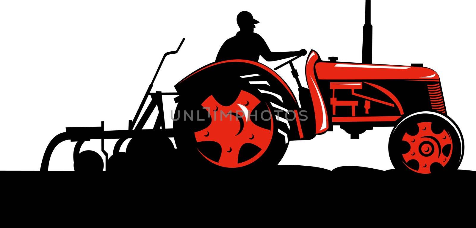 illustration of a vintage tractor on isolated background done in retro style