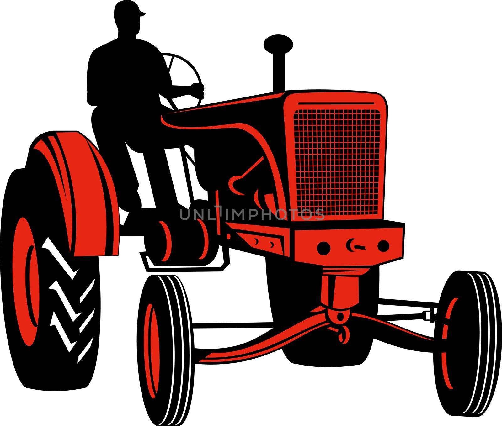 illustration of a vintage tractor on isolated background done in retro style