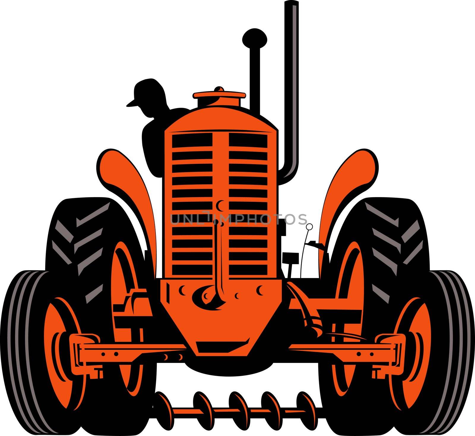 illustration of a vintage tractor on isolated background done in retro style