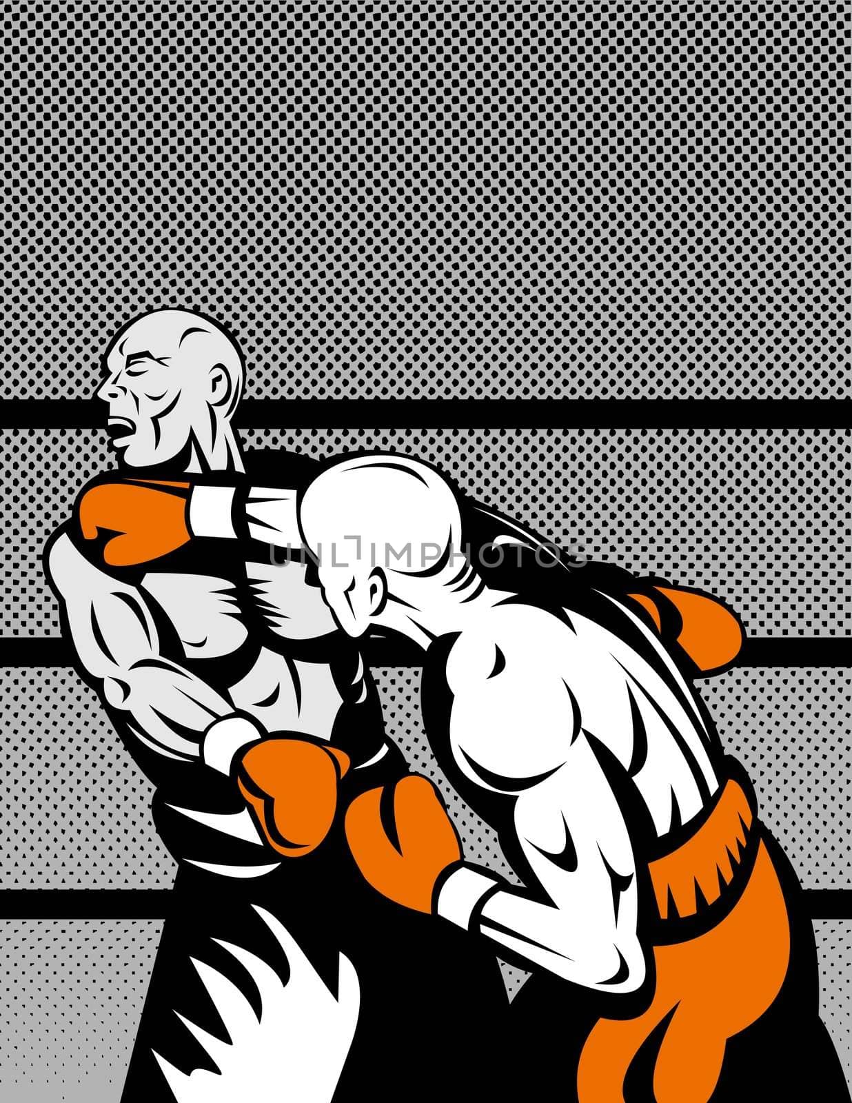 illustration of a boxer connecting a knockout punch done in retro style