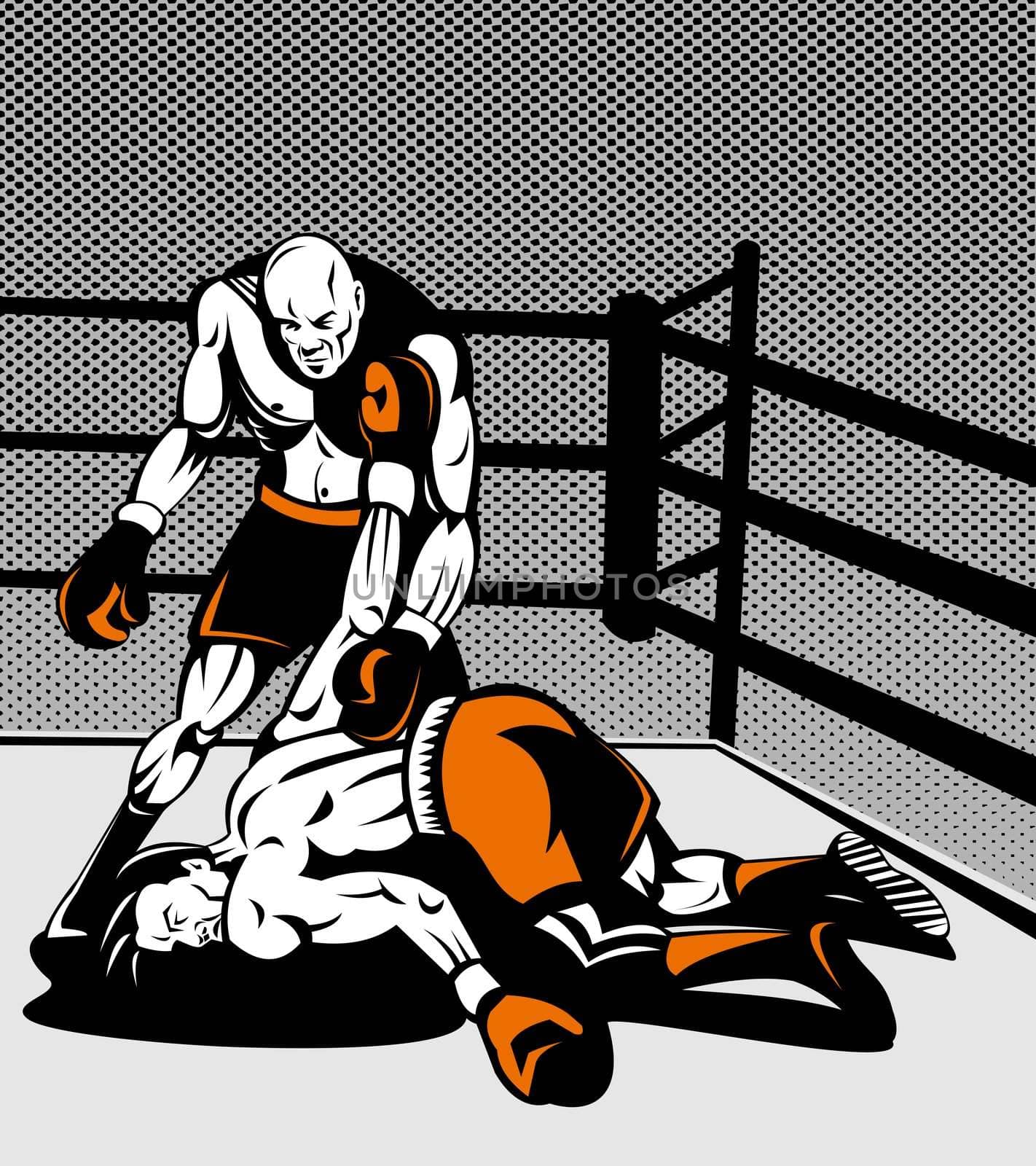 illustration of a boxer connecting a knockout punch done in retro style