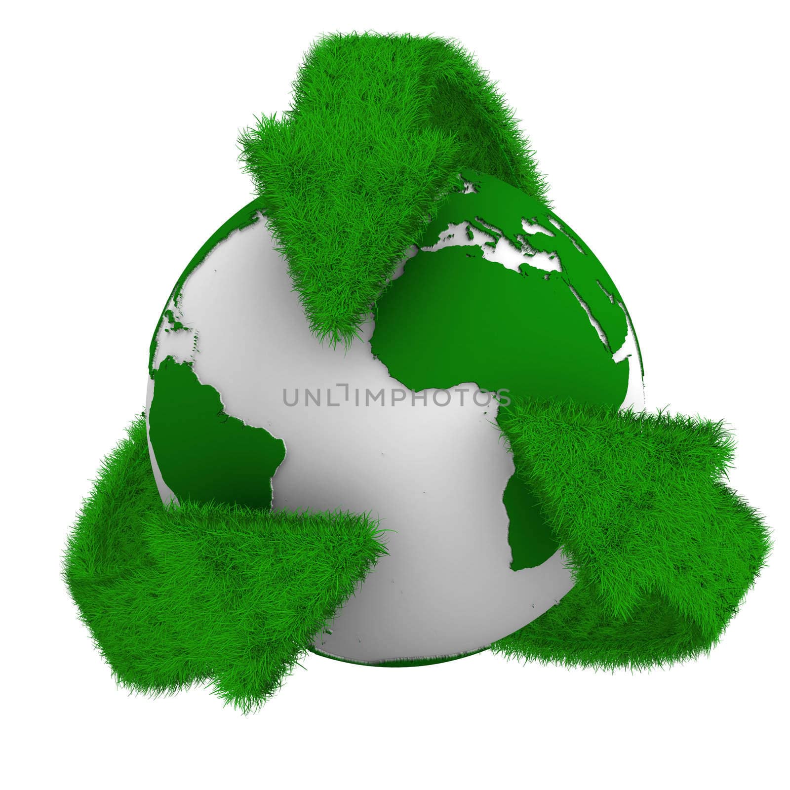 recycling arrows and globe. Isolated 3d image