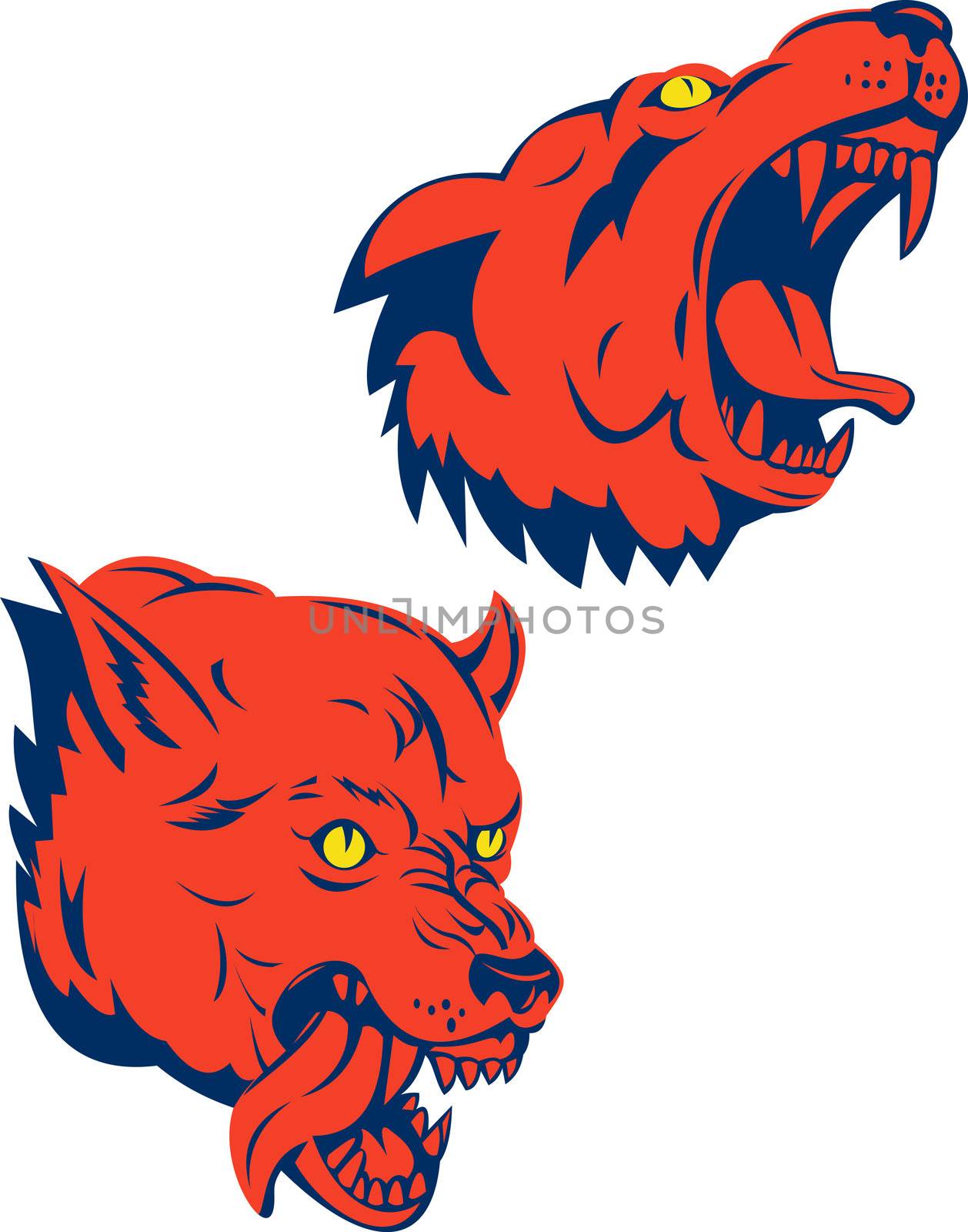 illustration of a wild dog wolf attacking barking done in retro style on isolated background