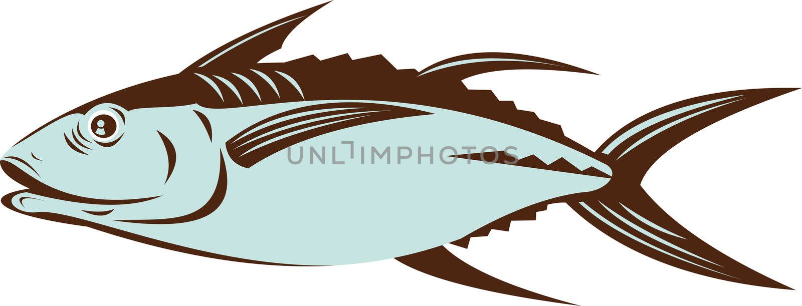 illustration of an albacore tuna viewed from side done in retro style