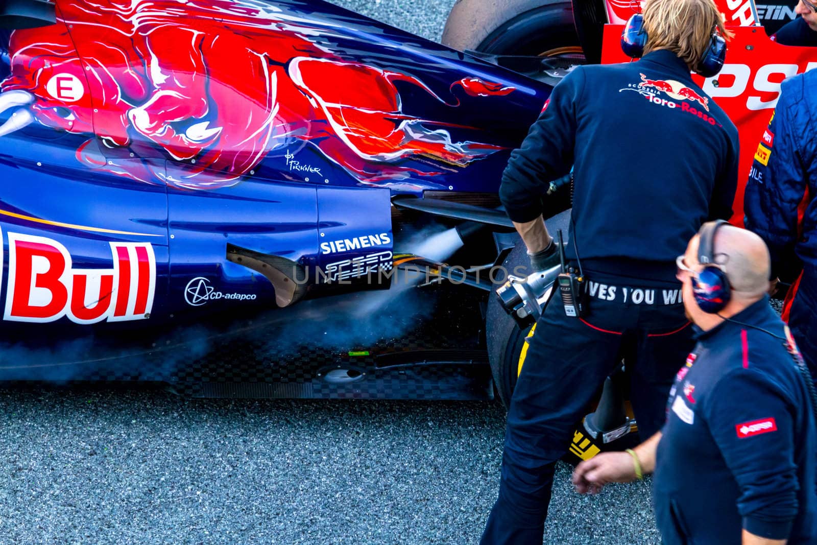 JEREZ DE LA FRONTERA, SPAIN - FEB 08: Jean-Eric Vergne of Scuderia Toro Rosso entering to the pit on training session on February 08 , 2013, in Jerez de la Frontera , Spain