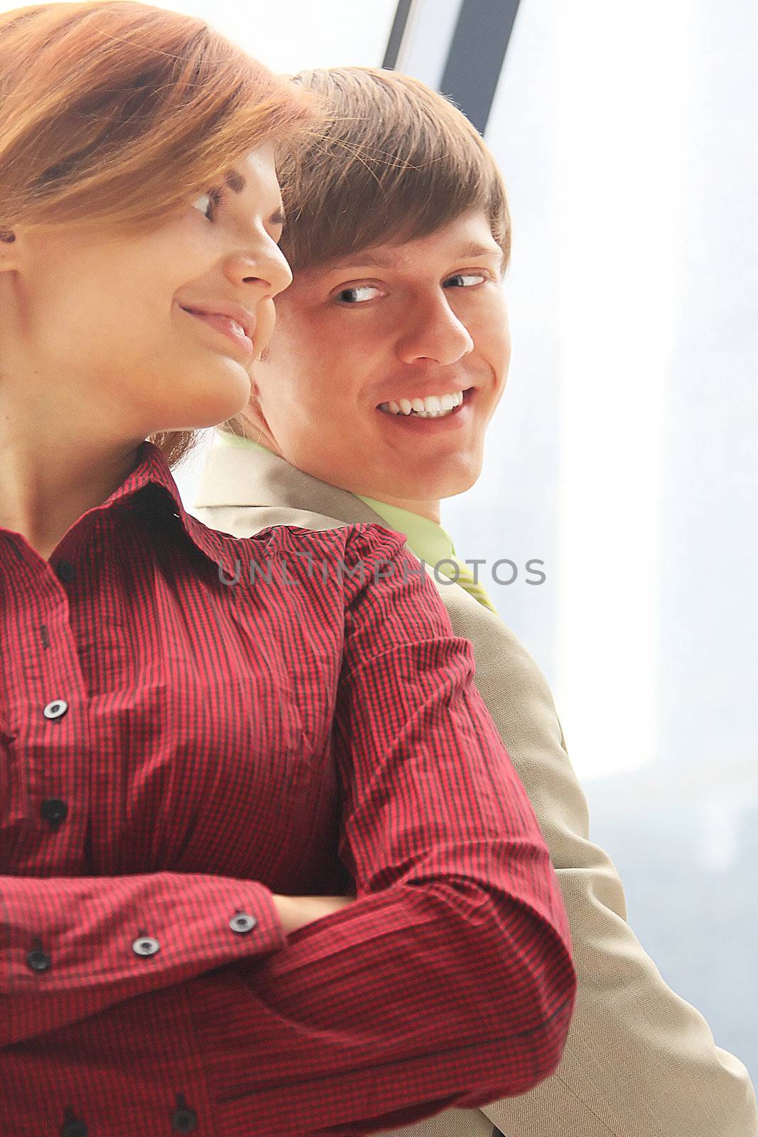 Business man and the woman discuss the project