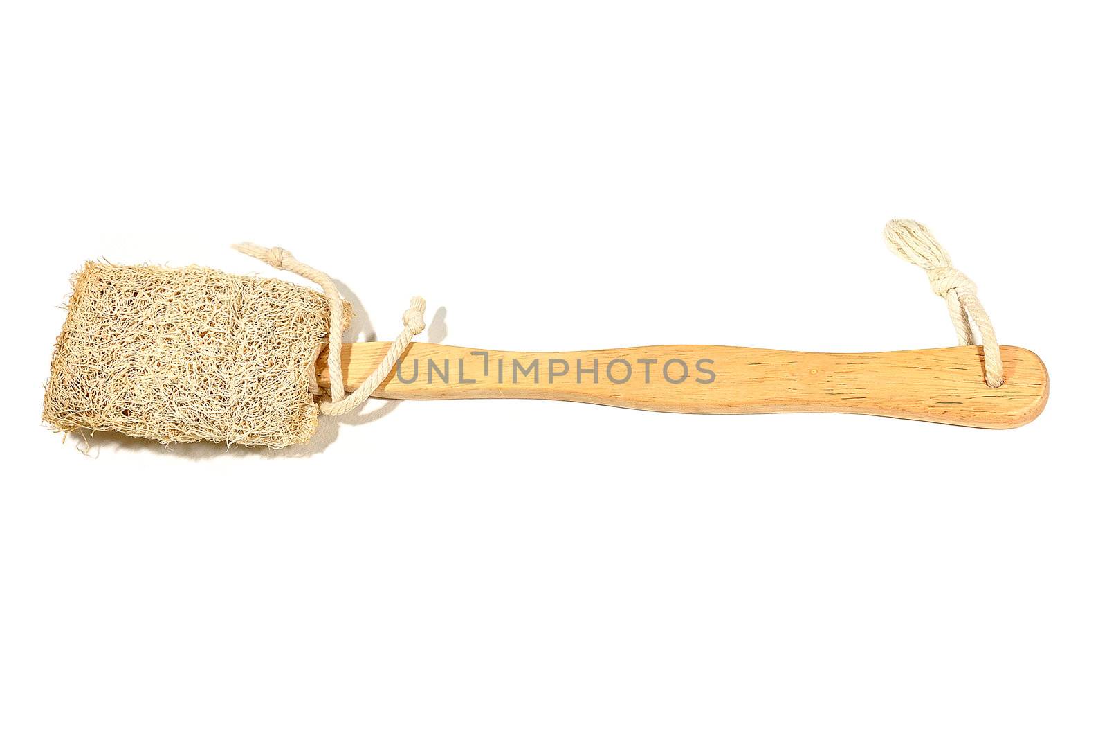 Brush for cleaning the shower is made of luffa.