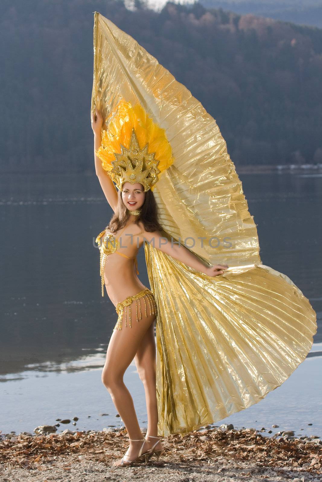 Young girl in a very elaborate costume Samba