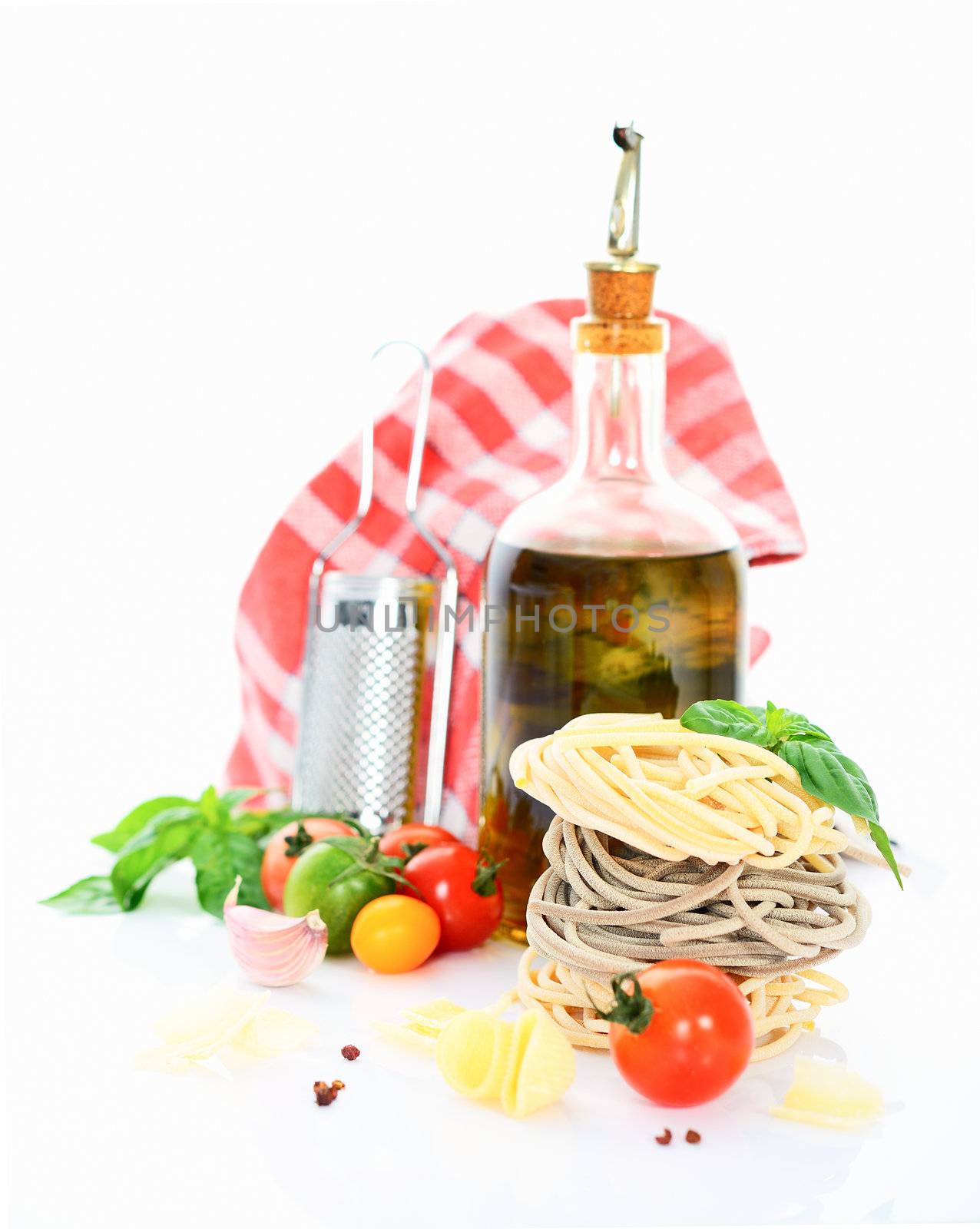 tasted italian pasta with food ingrediens for cooking