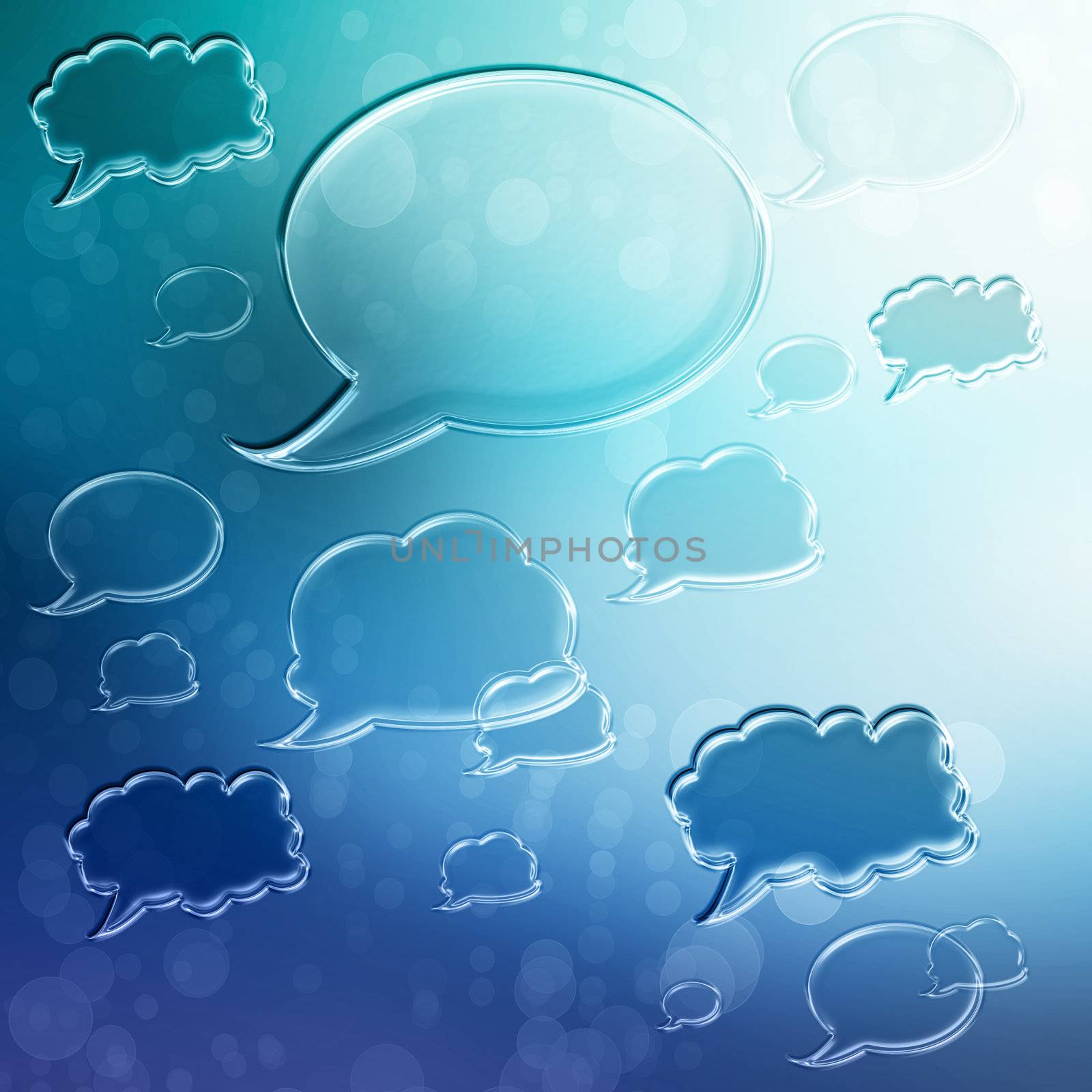 Blue Speech Bubbles on Blue Gradient Background