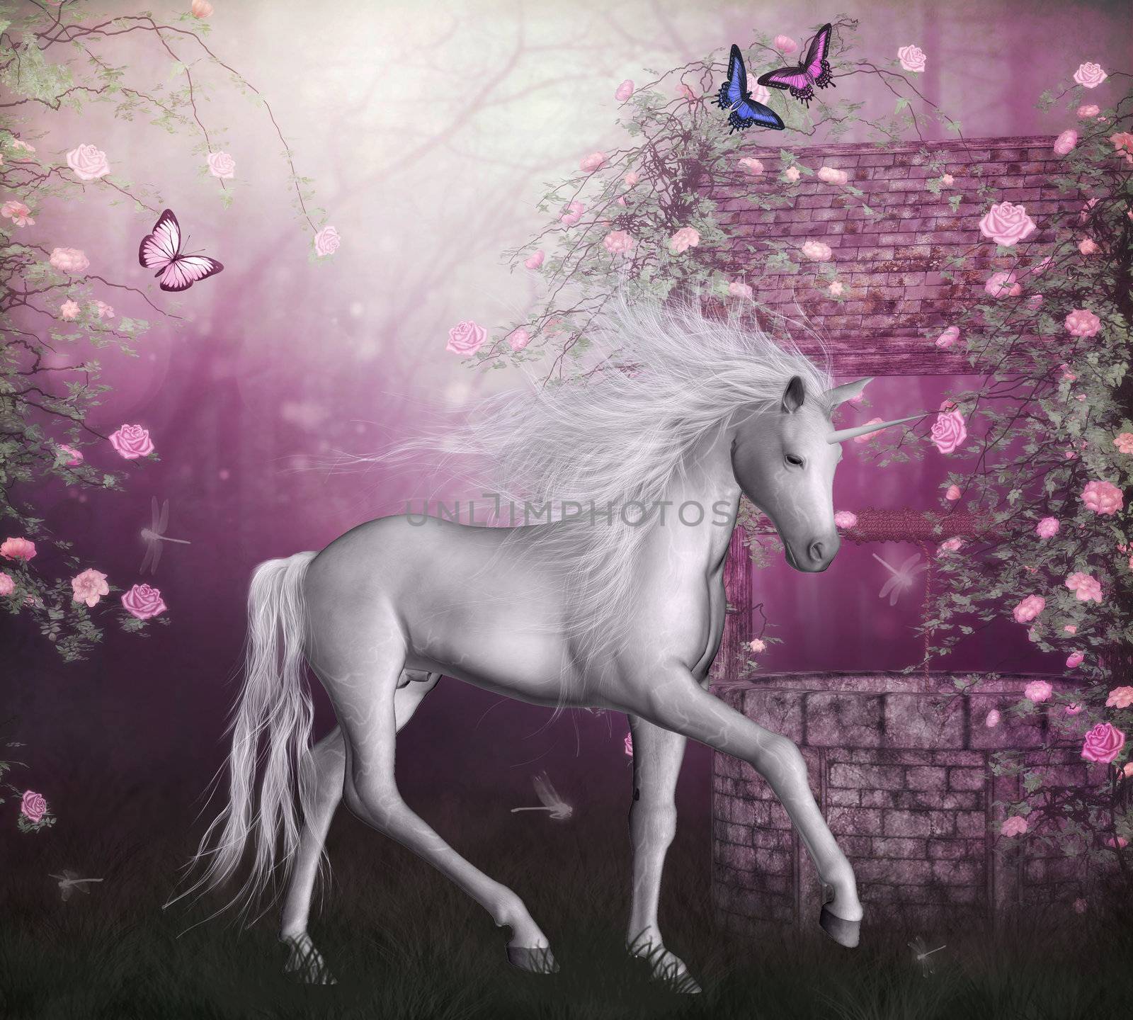 unicorn in a roses garden by ancello