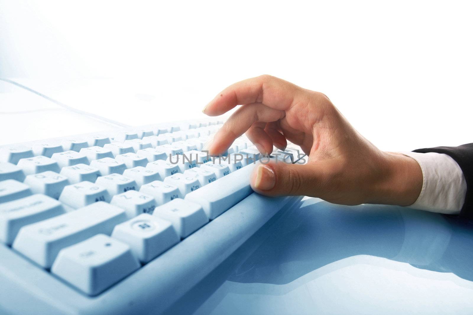 girl hands typing on keyboard macro close up