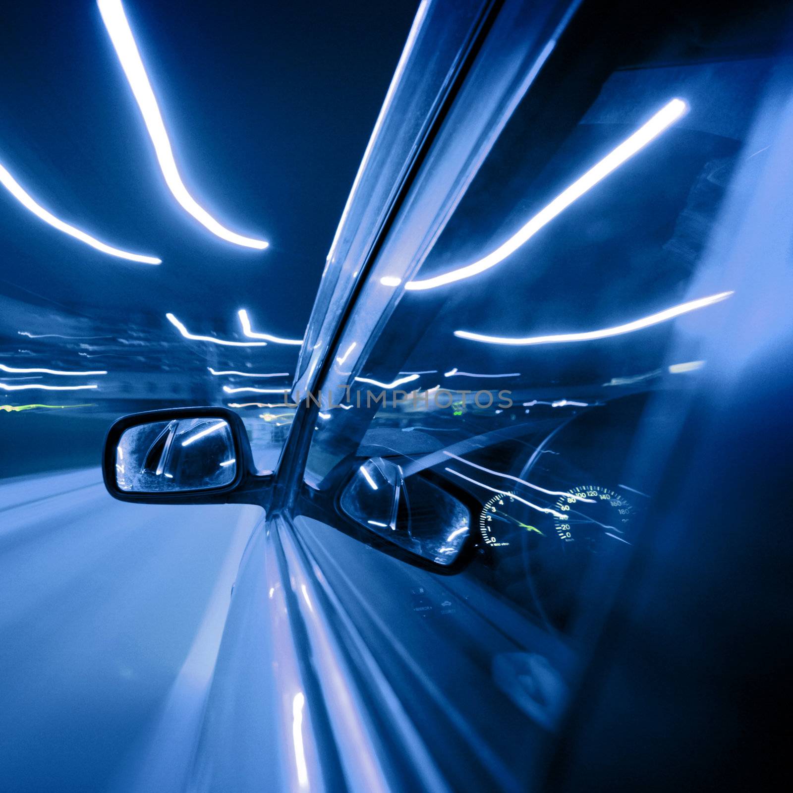 car fast drive on highway in night