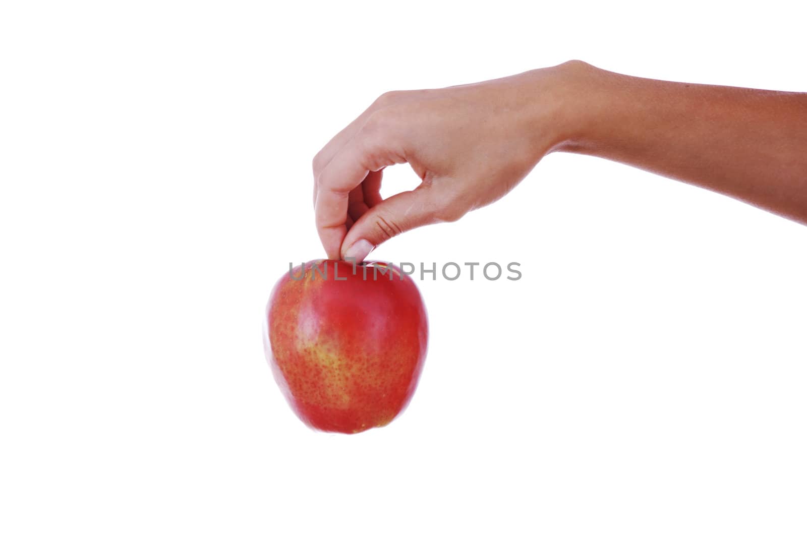 red apple in hand isolated white