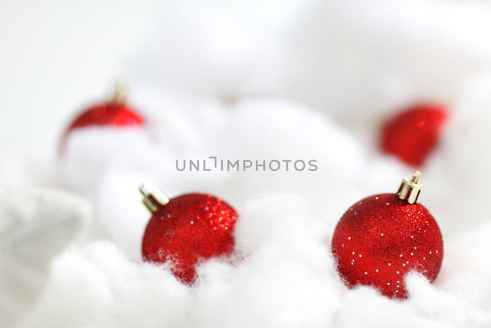 red christmas balls on white
