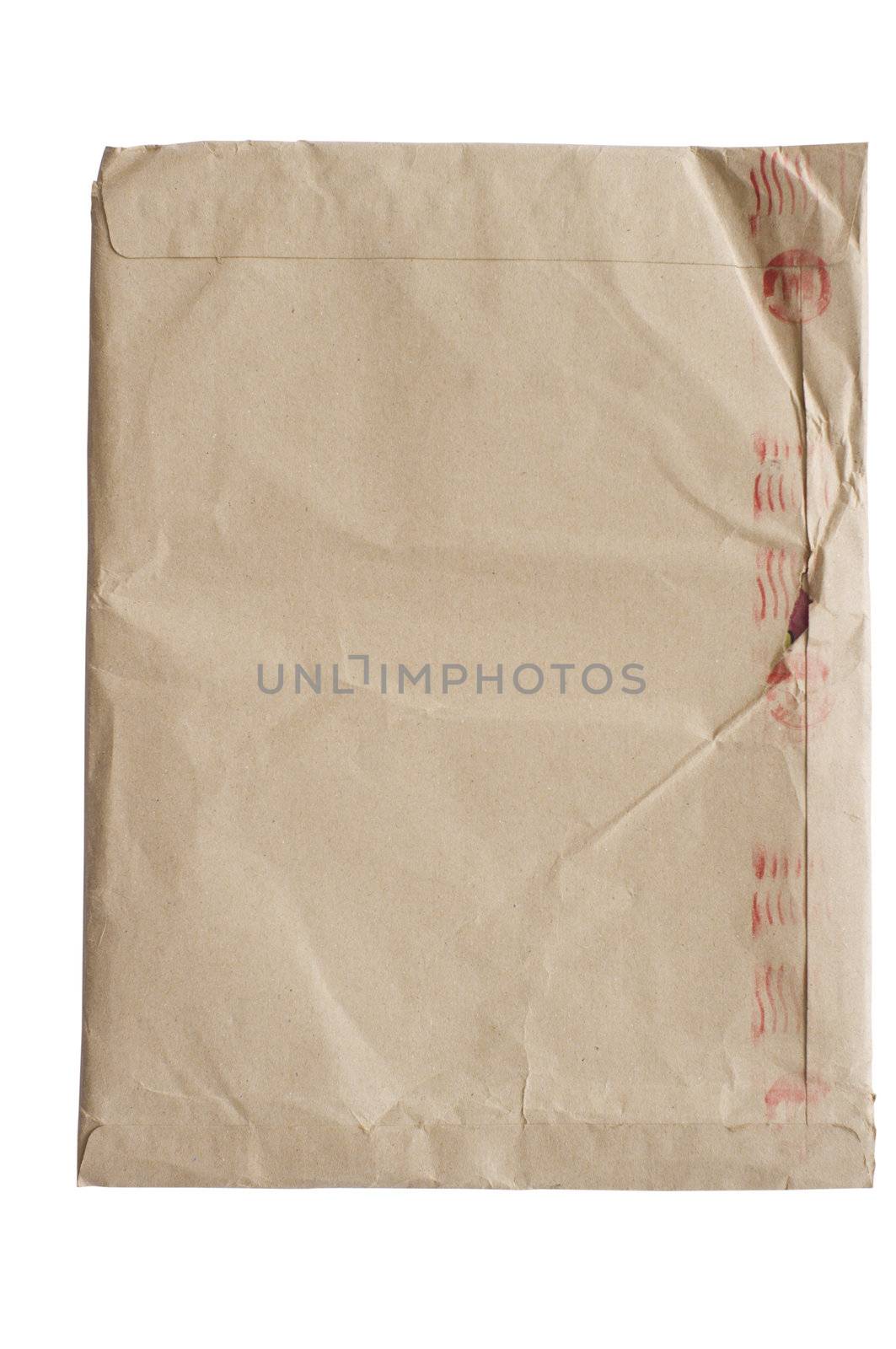 isolated crumpled envelope, with clipping path in jpg.