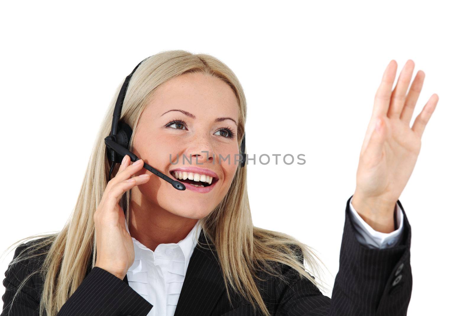  business woman speak with headset