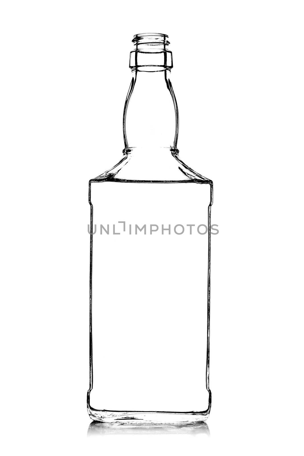 contour of an alcohol bottle, against white