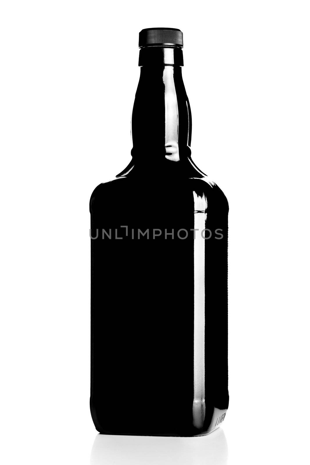 alcohol bottle silhouette, back light technique against white