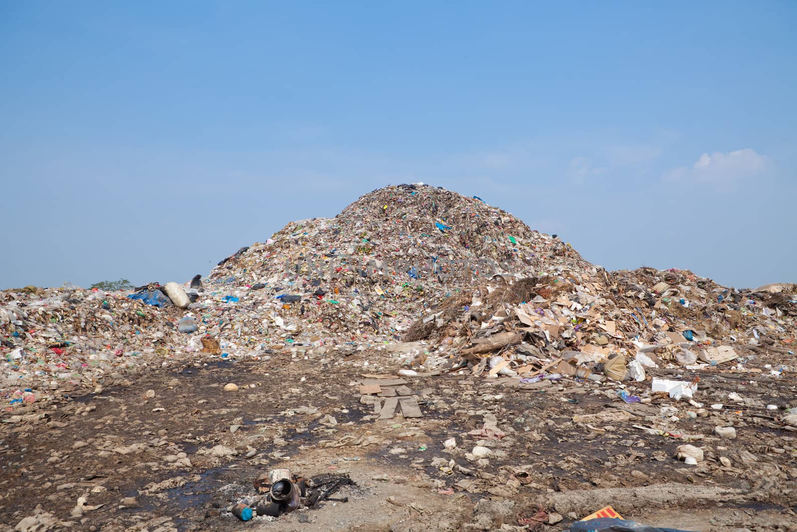 Garbage at a rubbish dump in a landfill site, pollution, Global warming