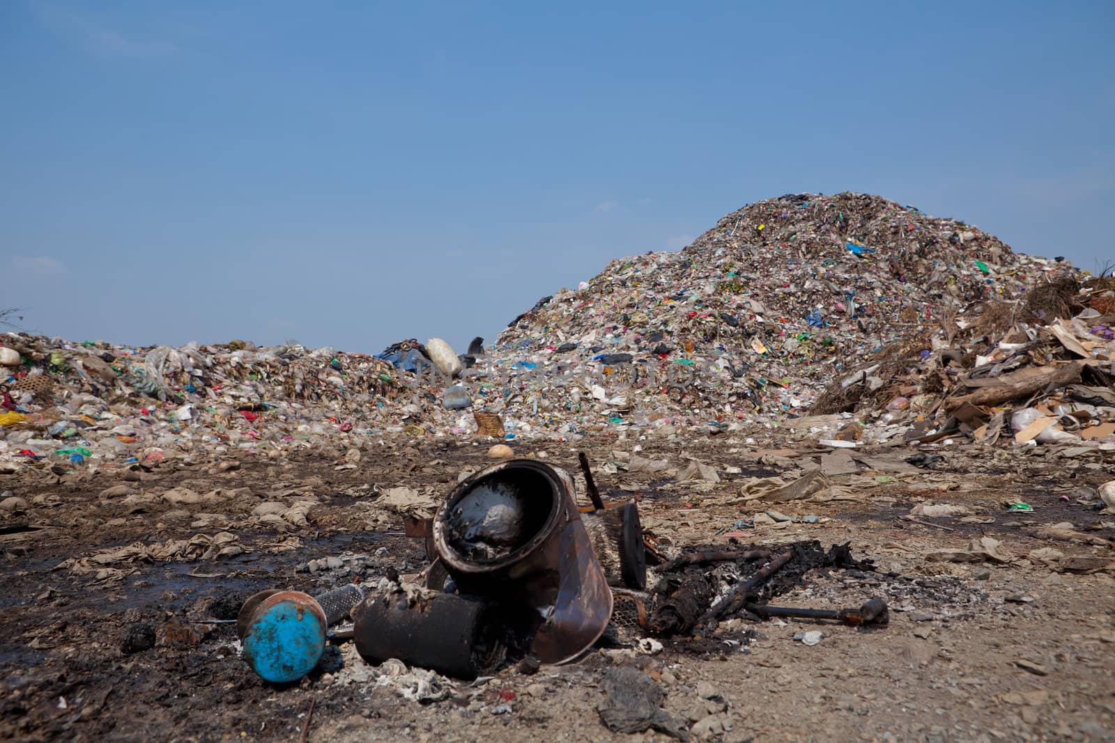 Garbage at a rubbish dump in a landfill site, pollution, Global warming