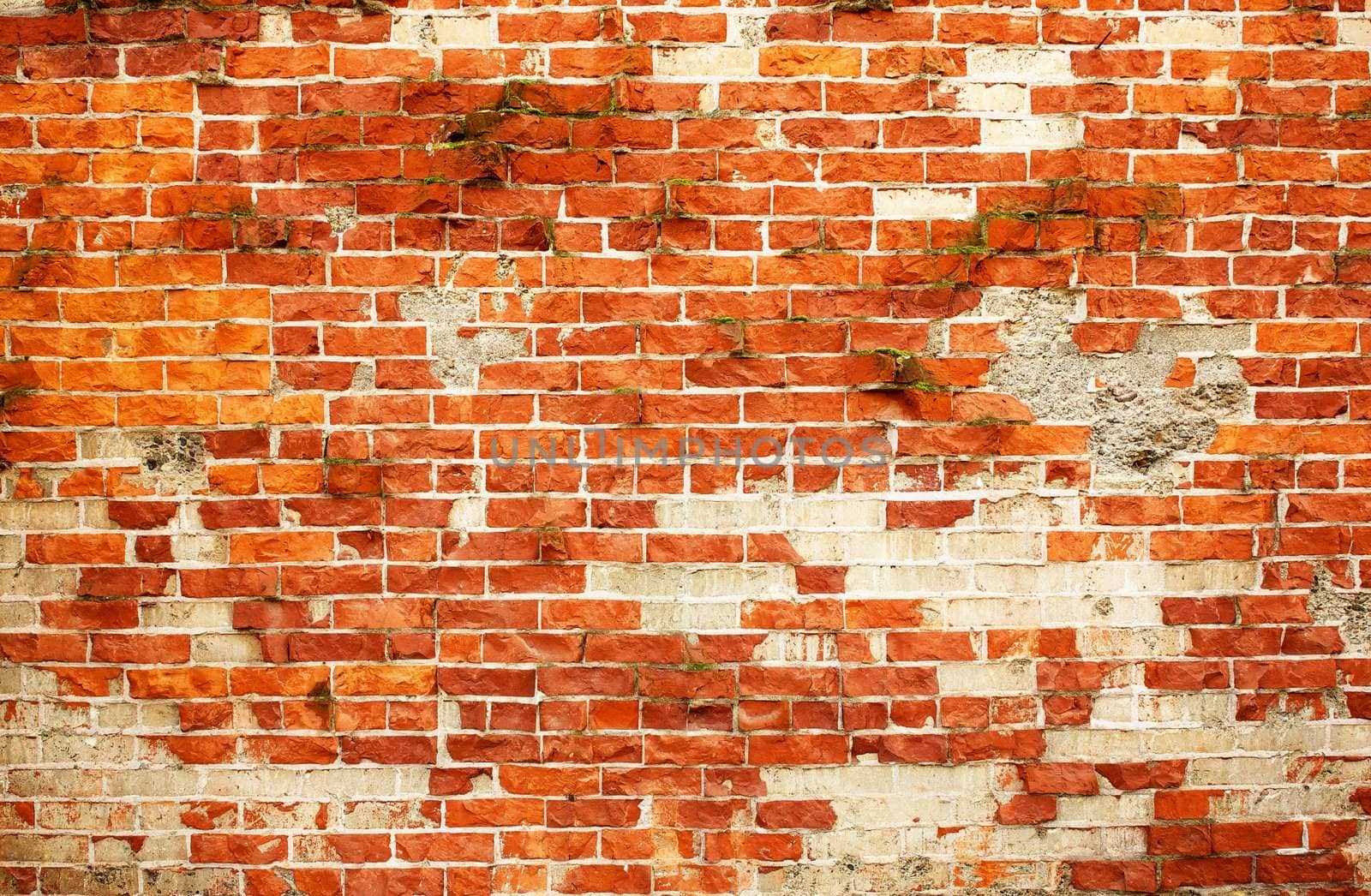 Weathered used brick wall horizontal by bobkeenan