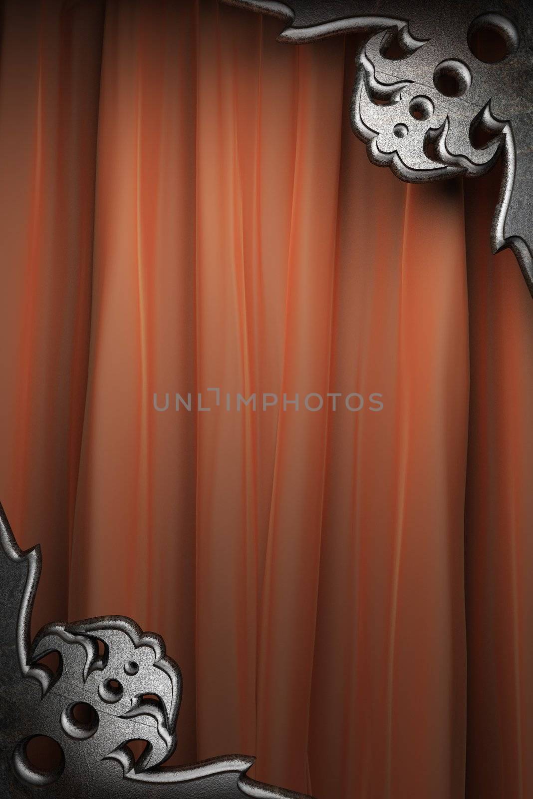 Metal on red velvet curtain