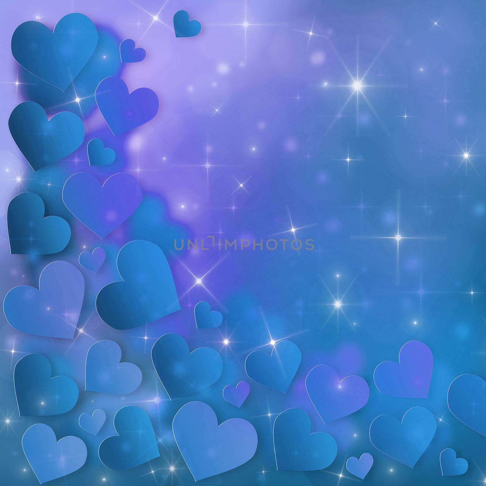 Valentine`s Day Card with blue hearts and stars
