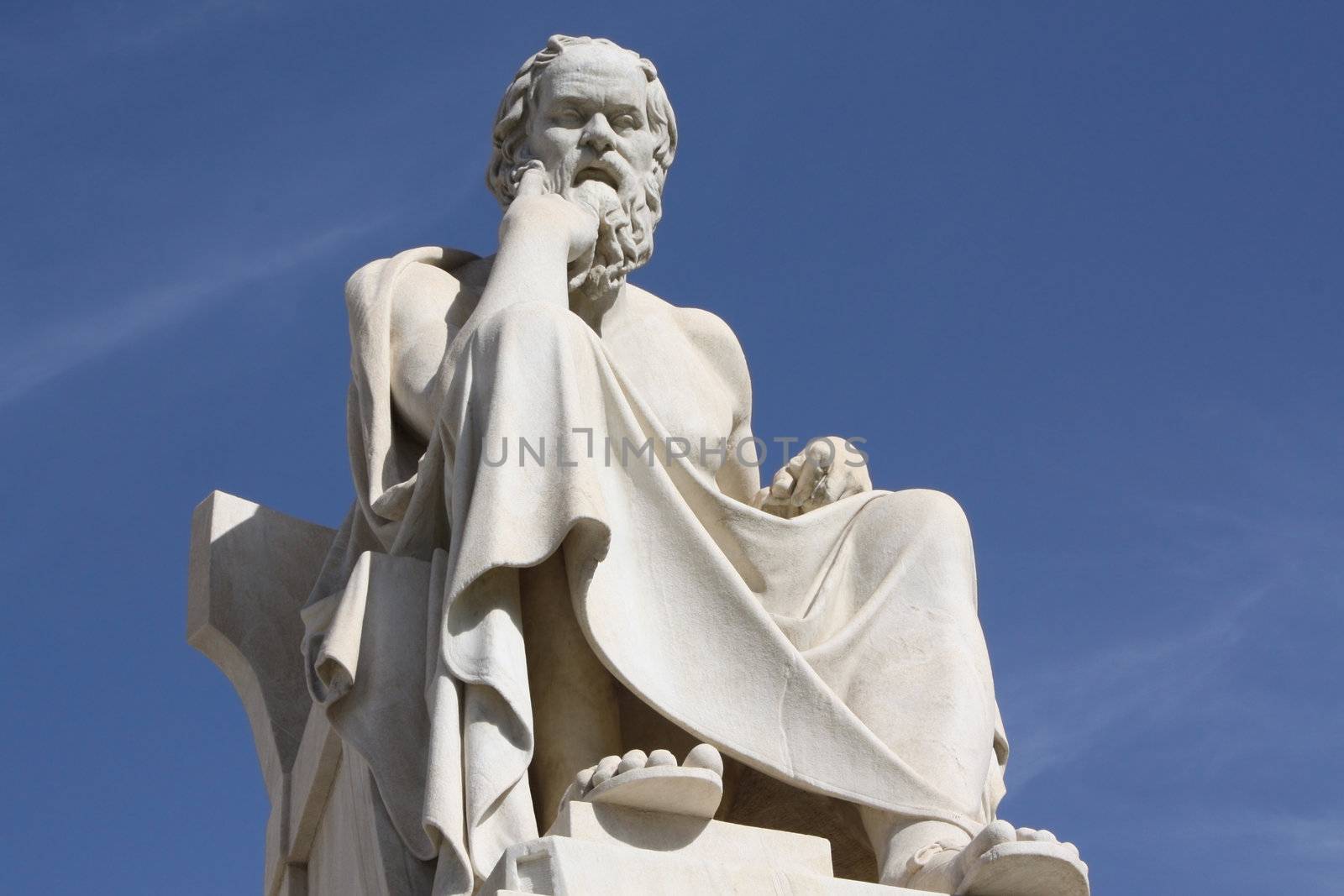 Neoclassical statue of ancient Greek philosopher Socrates in front of the National Academy of Athens, Greece.