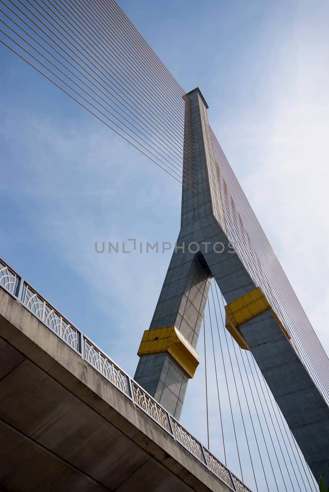 Mega sling Bridge,Rama 8, spanning the Choa Phraya river in bangkok Thailand