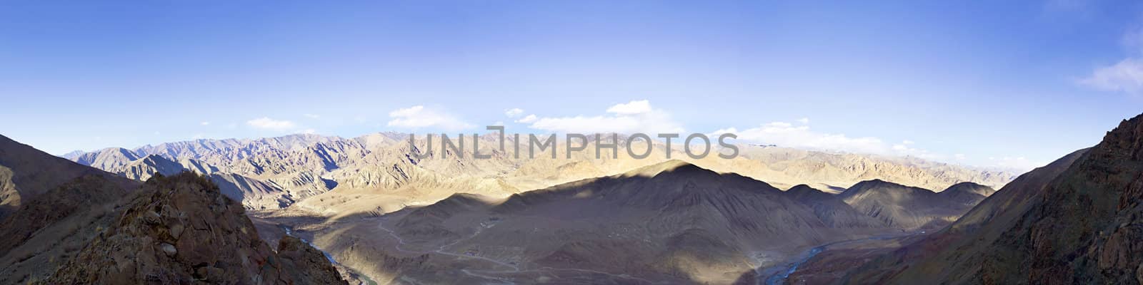 Panorama of a mountain valley in the Himalayas