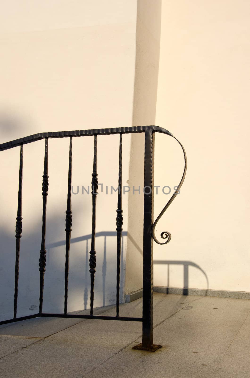 Decorative metal railing fittings fragment. Architectural view.