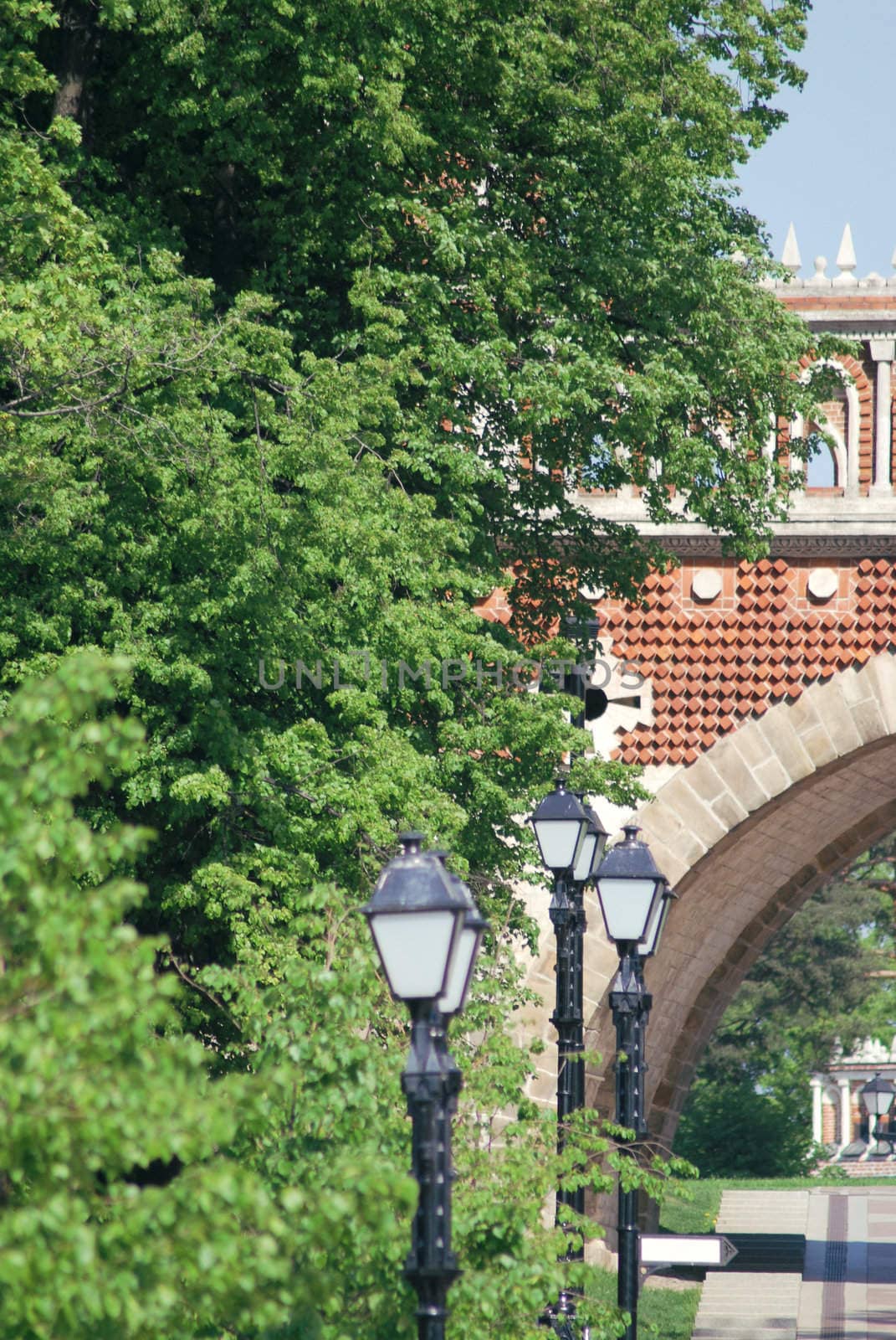 Bridge at the summer. Palace of queen Ekaterina in  Moscow. Zarizino (Tsaritsino, tsaritsyno, tsaritsino)