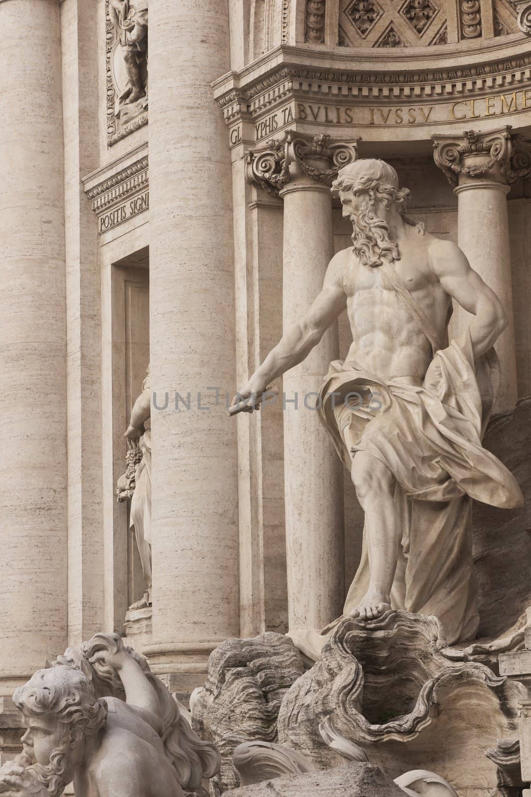Detail of statues adorning the Trevi Fountain in Rome, Italy