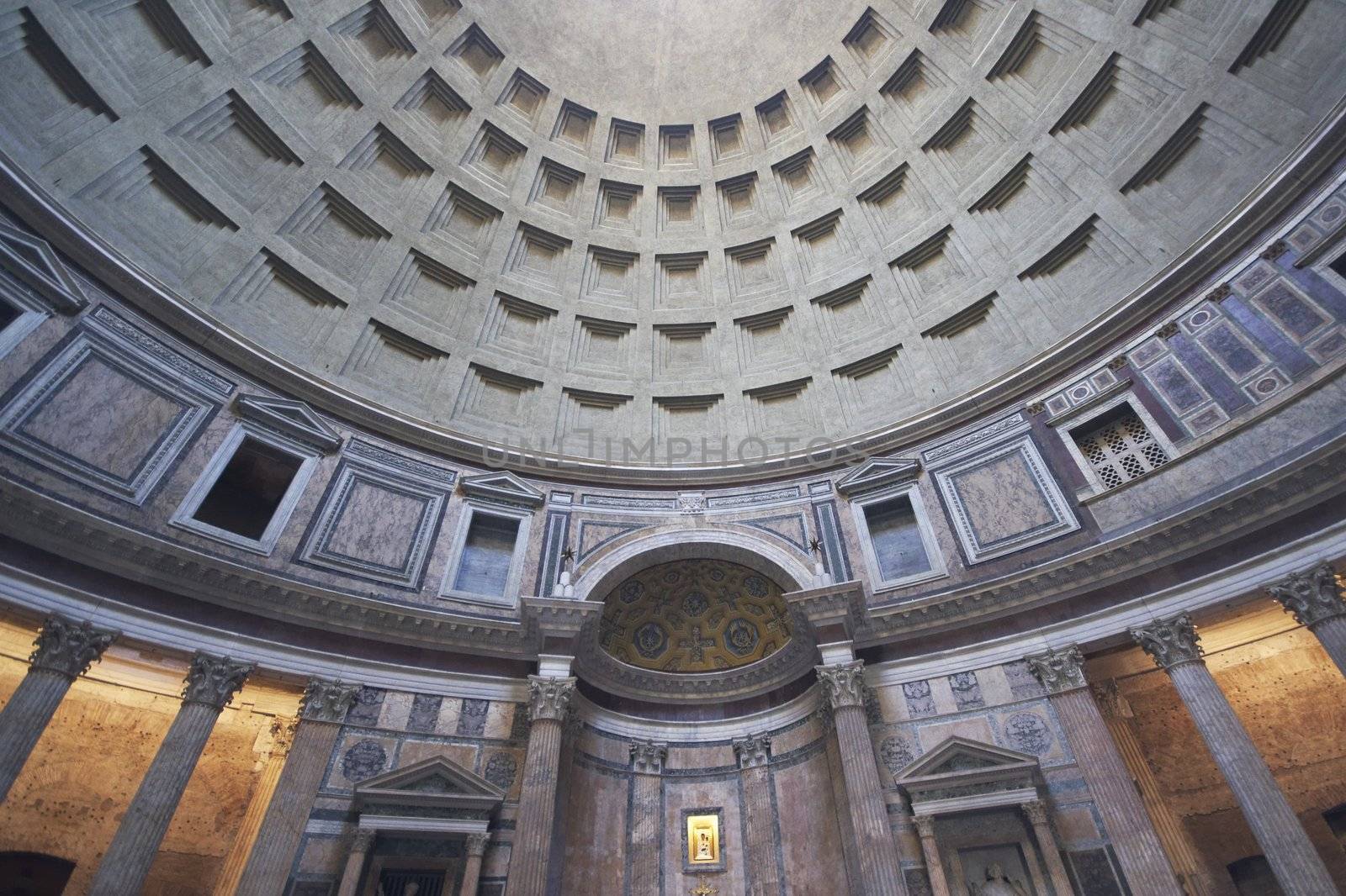 Inside the Pantheon, Rome, Italy. Ancient Roman temple built in 2nd Century AD.