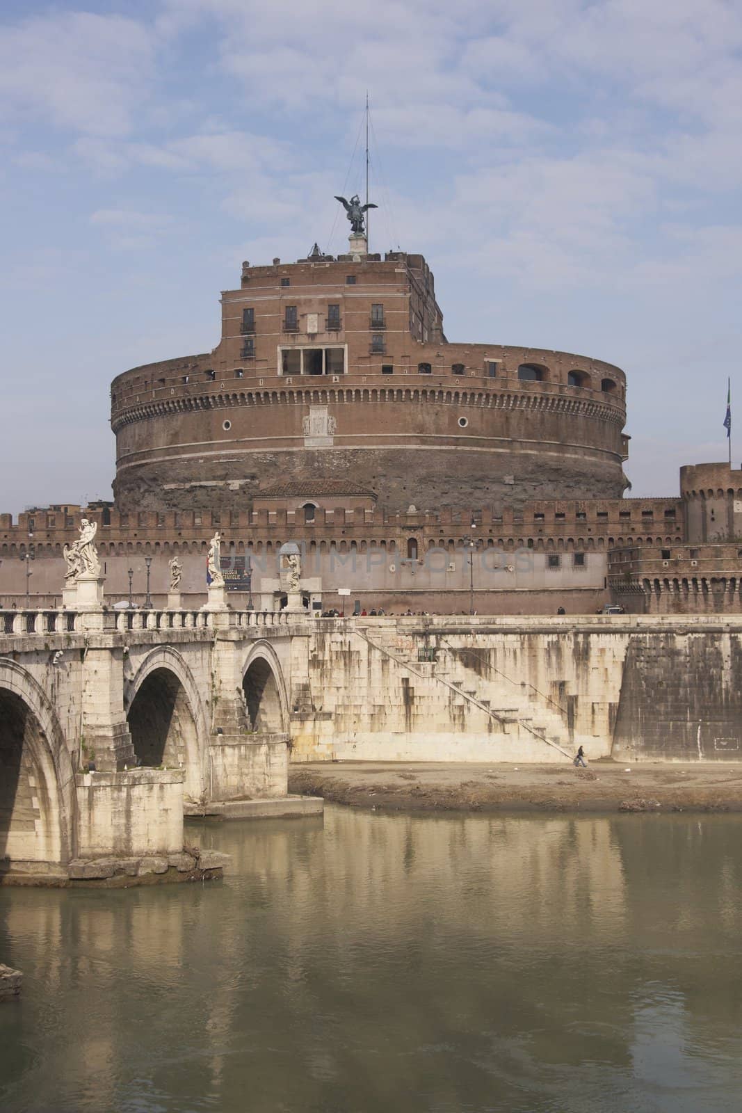 Bridge (Pont Sant' Angelo) over the River Tiber leading to the ancient Castel Sant' Angelo in Rome, Italy.