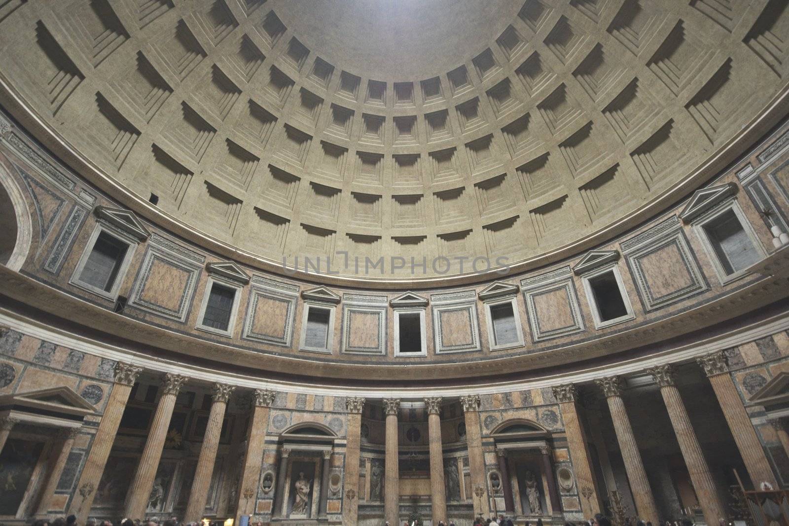 Inside the Pantheon, Rome, Italy. Ancient Roman temple built in 2nd Century AD.