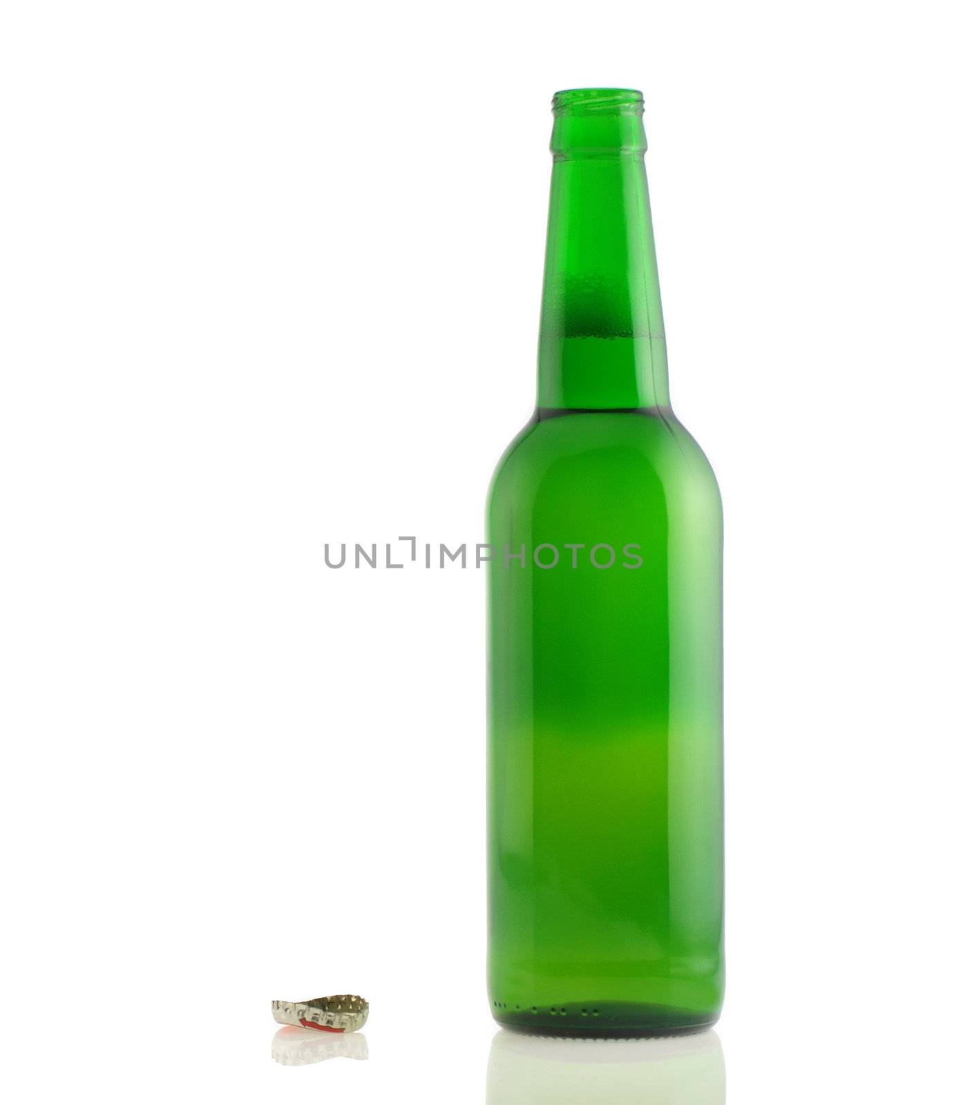 open bottle of beer. Isolated on a white background without labels